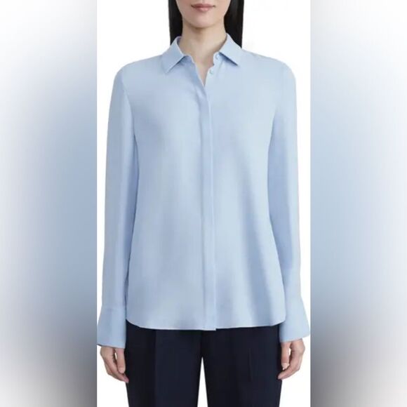 Lafayette 148 New York Scottie 100% Silk light blue Blouse size Small T3 - Picture 1 of 7